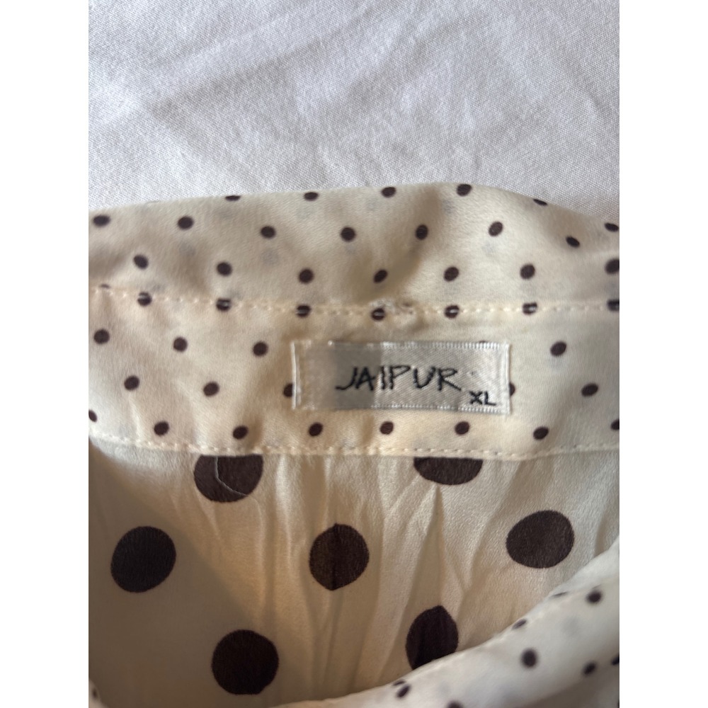 Jaipur Polka Dot Blouse Womens XL Cream Black  Lace Trim Button Down - Picture 9 of 11